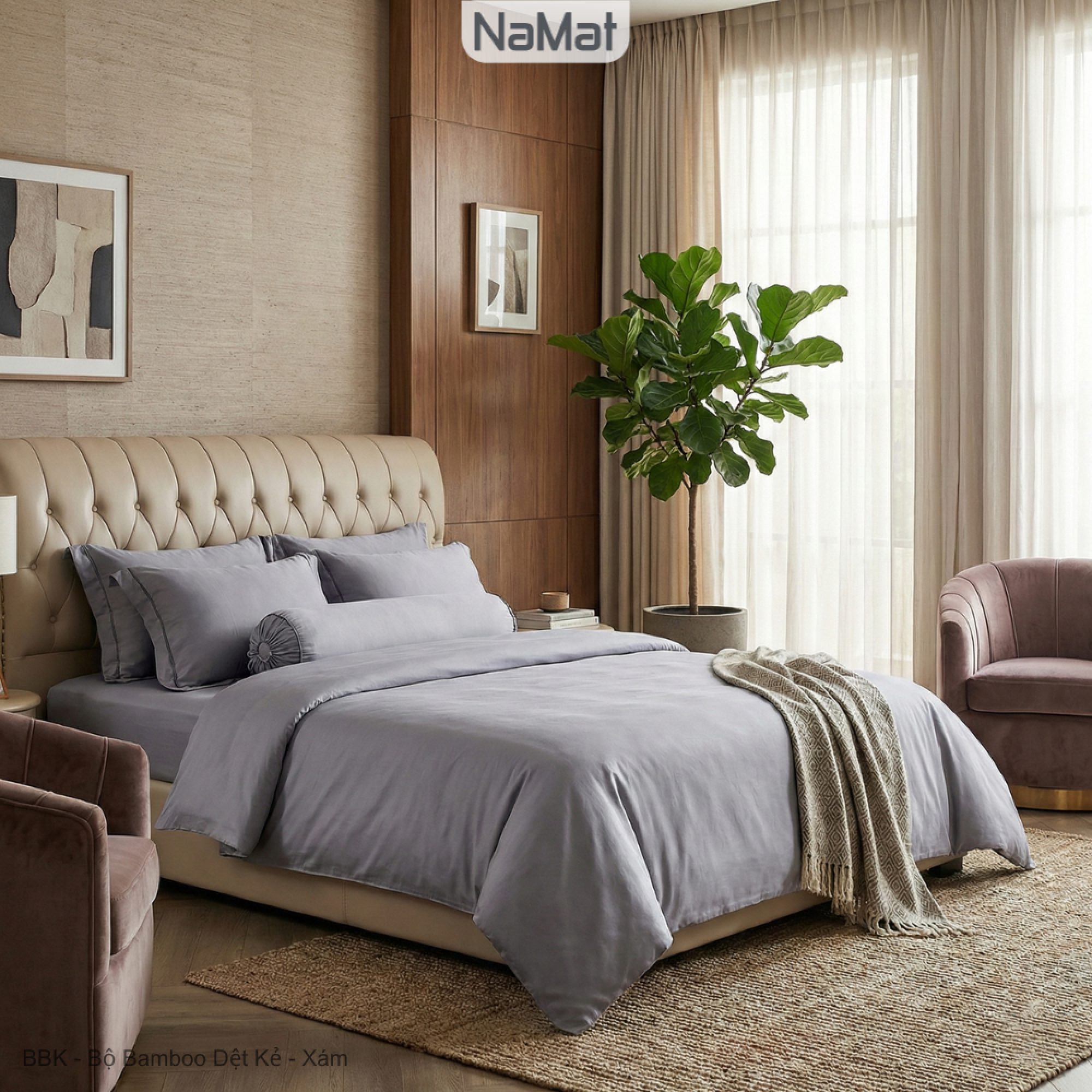 Bamboo dệt kẻ - Chăn Chần 4 Mùa Đa Năng Có Khóa - BBK