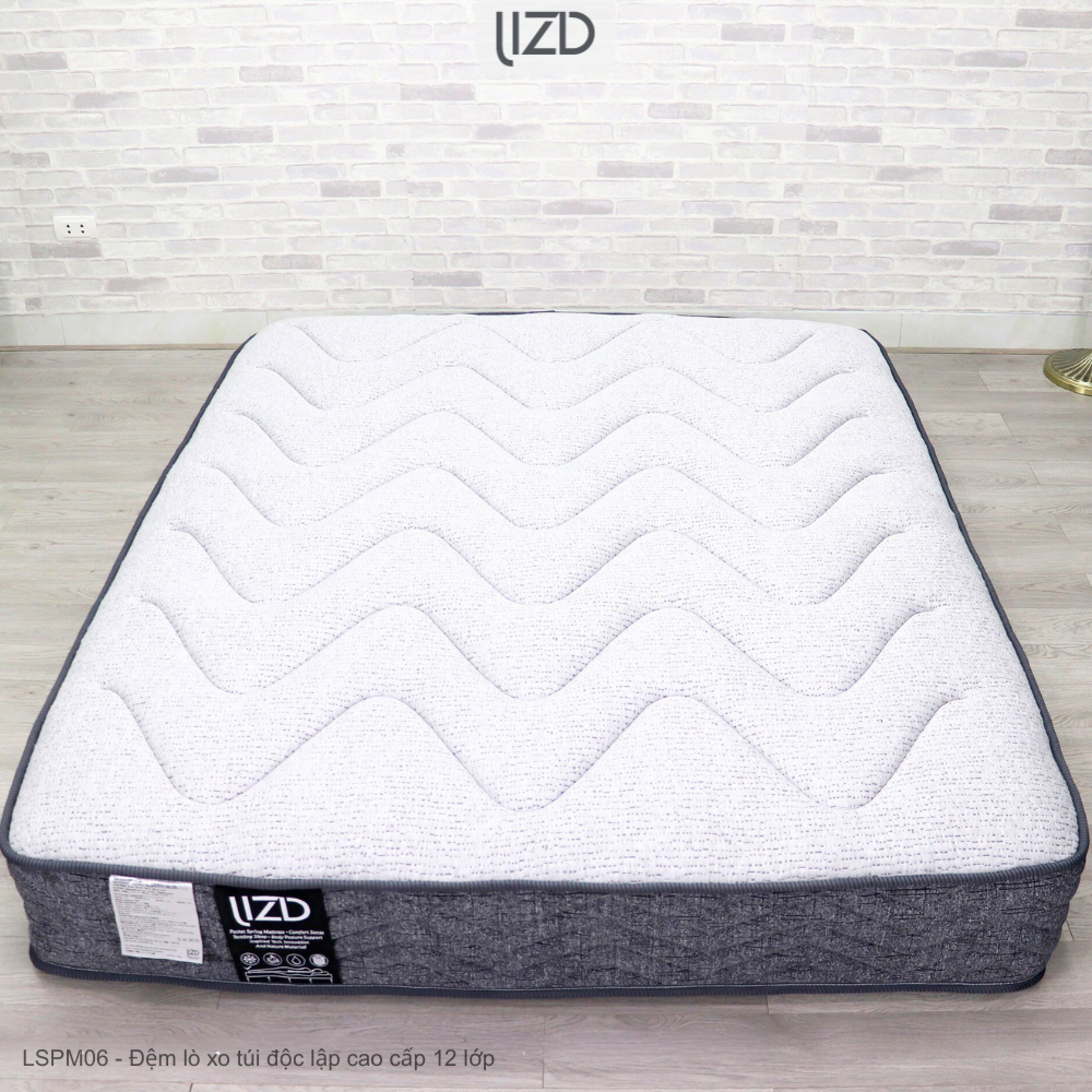 Đệm lò xo túi độc lập cao cấp, 12 lớp, bông cashmere tổng hợp - LSPM06