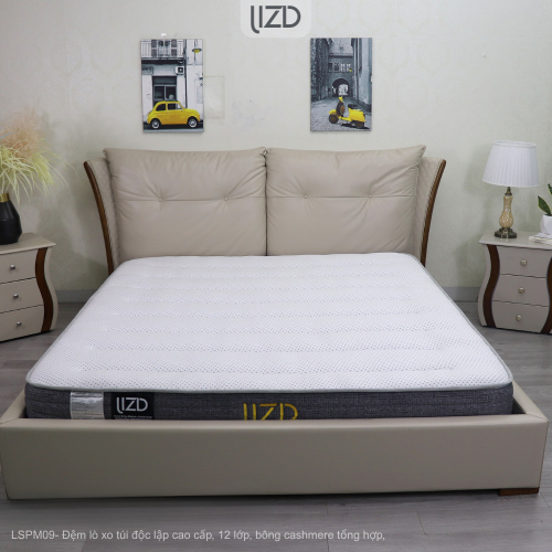 Đệm lò xo túi độc lập cao cấp, 12 lớp, bông cashmere tổng hợp - LSPM09