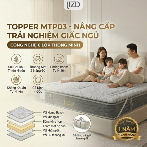 Topper đa năng 6 lớp, bông cao cấp kết hợp foam hoạt tính - MTP03