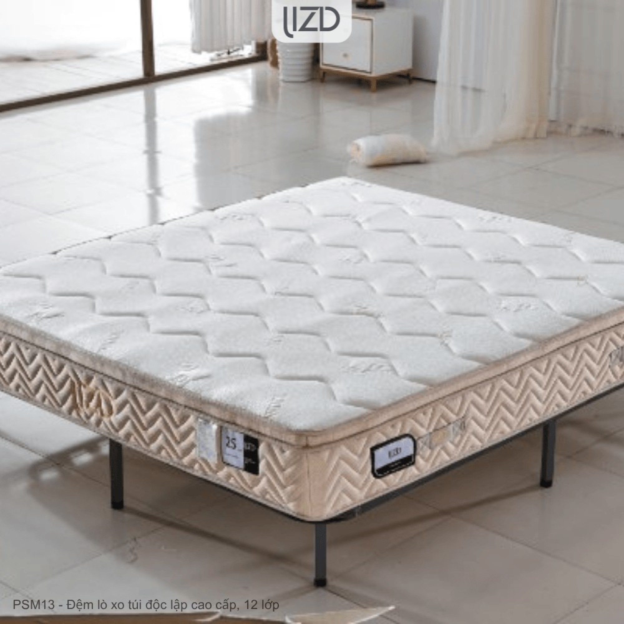 Đệm lò xo túi độc lập cao cấp, 12 lớp, cao su latex tự nhiên - PSM14